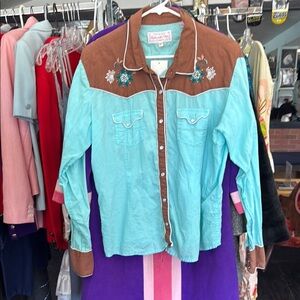 Panhandle Slim Turquoise and Brown Western Shirt